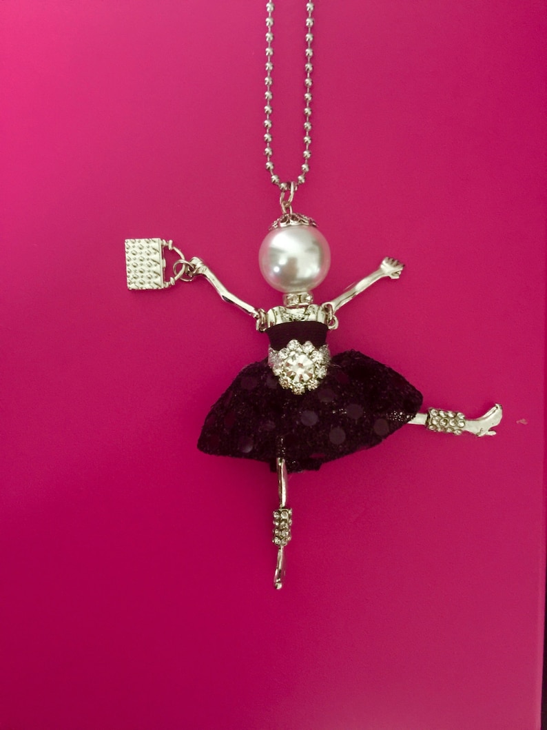 French doll pendant doll necklace black bling pendant Etsy