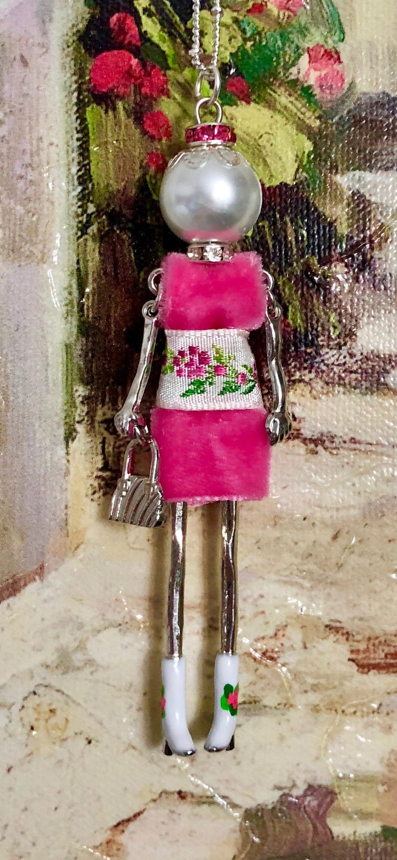 Ellies/' Belle: Sugar Valentine sweetie French doll pendant necklace Valentine/'s Day jewelry Italian doll necklace Valentine/'s Day bling