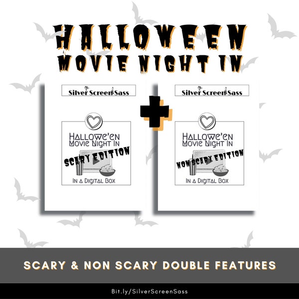 Scary & non-Scary Halloween Movie Night In … in a digital box. Holiday bundle, spooky film nights with family and friends, printable plan