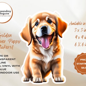 Golden Retriever Vinyl Sticker, Puppy Sticker, Cute Puppy Sticker, Golden Retriever Lover Gift, AI Sticker, Golden Retriever Sticker