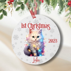 Kitty&#39;s First Christmas Ornament, Custom METAL Kitty Ornament, Custom Cat&#39;s 1st Christmas Ornament, Custom Cat Ornament, Cat Tree Ornament