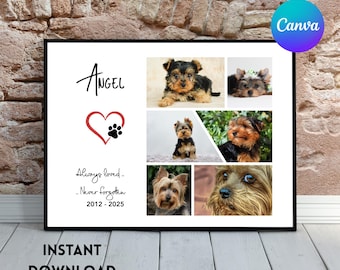 Dog Memorial Collage, Pet Remembrance Gift, Canva Template (Digital Download)