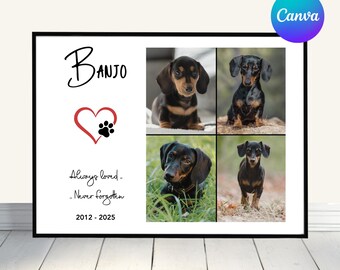 Dog Memorial Photo Collage, Pet Remembrance Gift, DIY Canva Template (Digital Download)