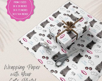 Cat Photo Gift Wrap - Personalized Cat Lover's Wrapping Paper for Her, Custom Photo Gift Wrap, Unique Present Packaging