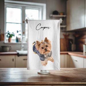 Personalisiertes Hundegeschirrtuch mit dem Namen und dem Foto Ihres Welpen, niedliches Hundeküchendekor, Hundeliebhabergeschenke, Küchenwäsche, kundenspezifische Hundegeschirrtücher