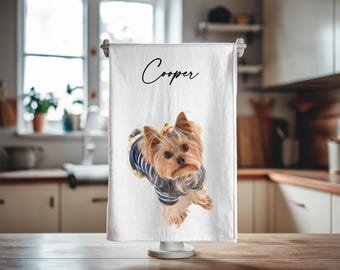 Torchon personnalisé avec photo de chien, décoration de cuisine personnalisée avec portrait d'animal de compagnie
