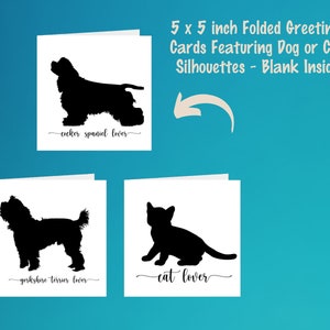 Cartes pliées Silhouette chien et chat | Cartes de 5 x 5 pouces | Cartes vierges | Choisissez votre race