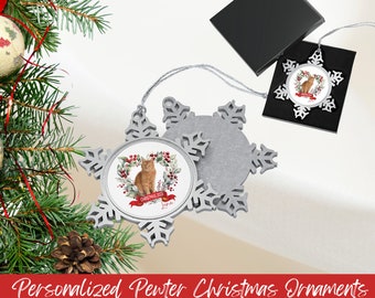 Personalized PEWTER Cat Ornament with Cat's Photo & Name, Custom Cat Snowflake Ornament, Personalized Cat Christmas Ornament, Cat Lover Gift