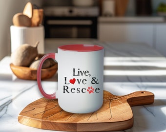 Live Love Rescue Mug, Animal Lover Ceramic Accent Mug