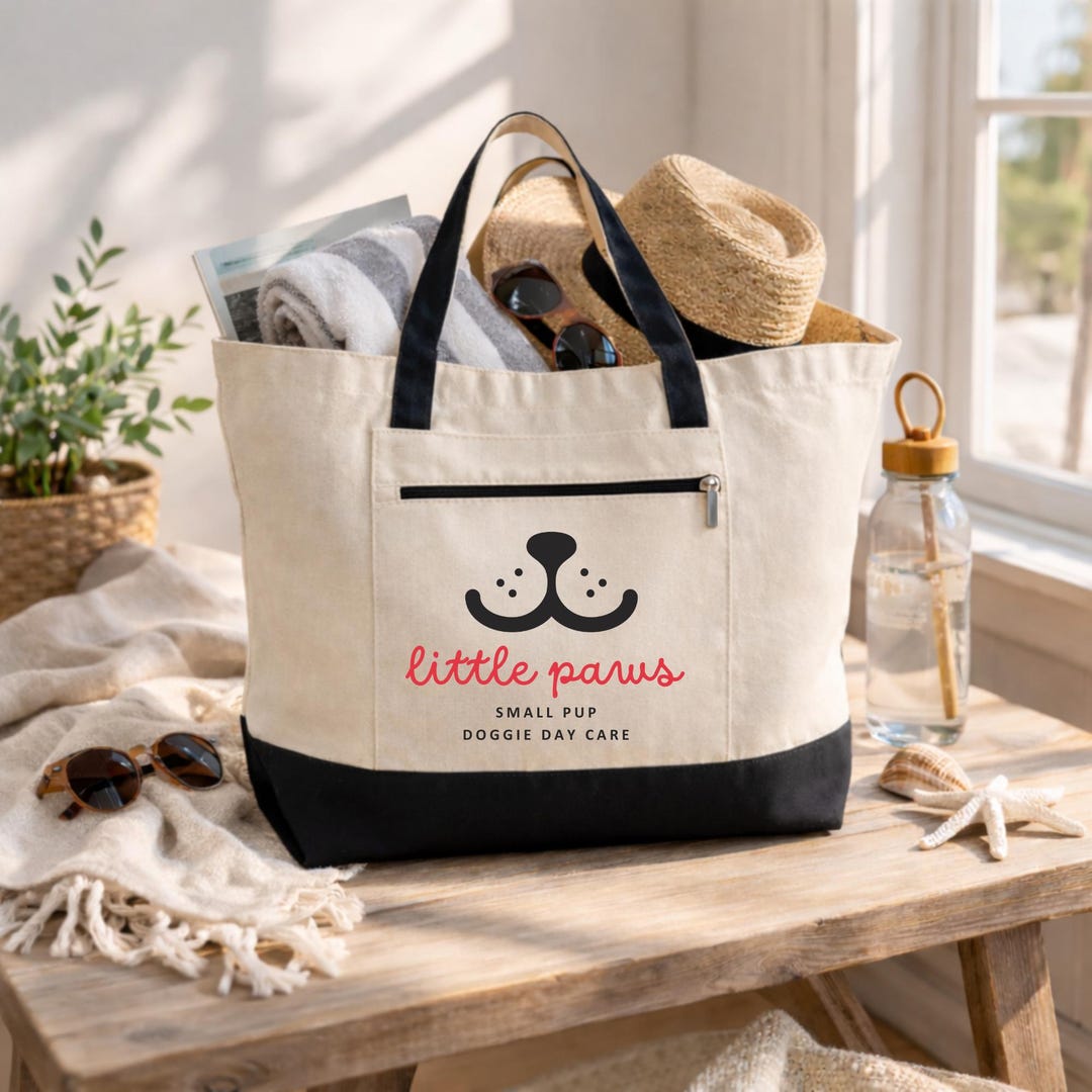 Custom Logo Canvas Tote Bag | Personalized Logo Tote, Zippered Canvas ...