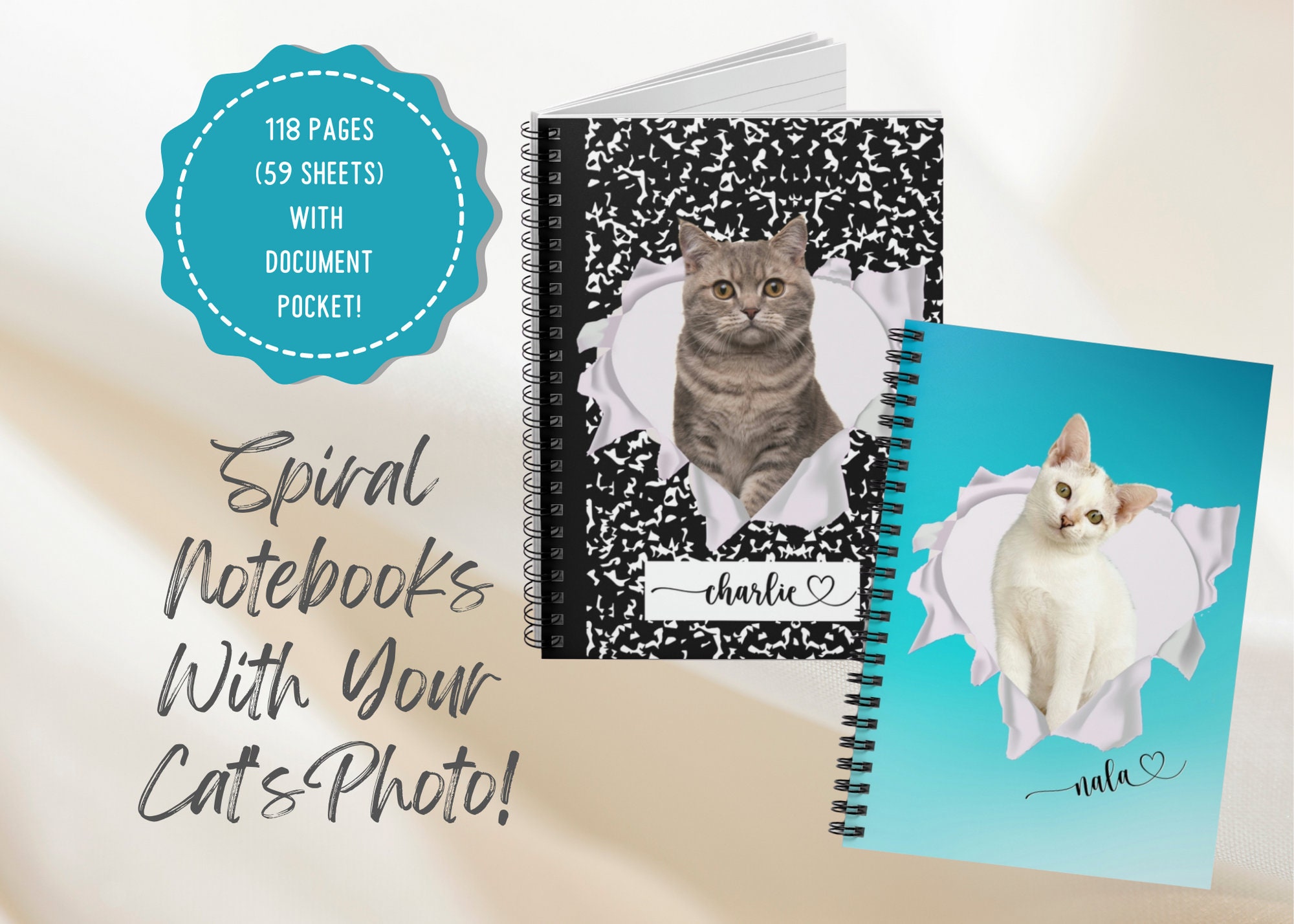 Cute Cat Spiral Notebook, Dotted Paper 