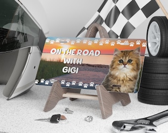 Matrícula personalizada con foto de gato, placa de aluminio personalizada para auto