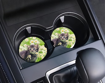 Car Coasters with YOUR Cat's Name & Photo, Absorbent Cat Car Coasters, Soapstone Car Coasters, Car Accessories, Gift for Him, Gift for Her