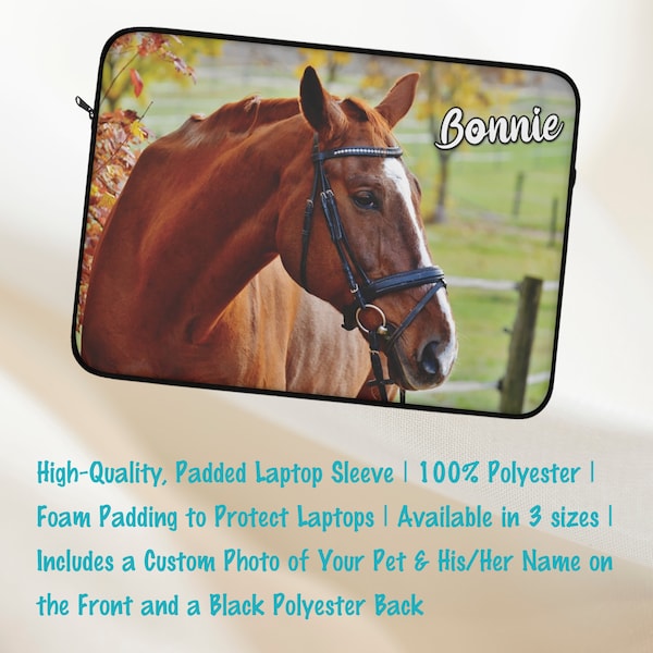 Laptop Sleeve | Personalized Horse Photo Laptop Sleeve | 12 inch, 13 inch, 15 inch | Padded Laptop Sleeve | Horse Lover's Gift