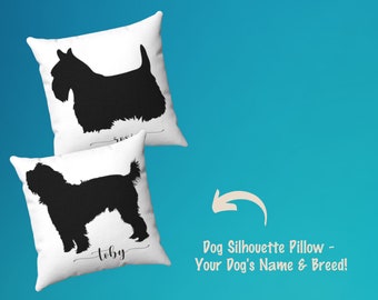PERSONALIZED Dog Breed Silhouette Pillow, Square Pillow Cover & Insert, Washable Cover, Personalized dog lover's gift