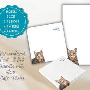 Pacchetto di note adesive personalizzate per gatti, note adesive personalizzate per gatti, note adesive fotografiche, 3 cuscinetti fotografici per note adesive, note adesive personalizzate per gatti