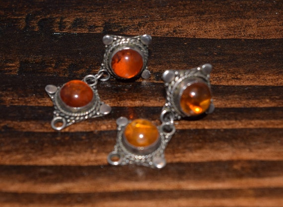 Vintage Estate Sterling Silver Amber Circle Dangl… - image 1