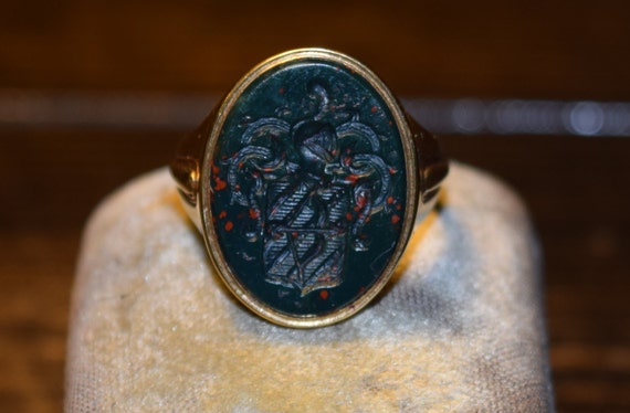 Estate Vintage Hand Carved Mens Unisex Bloodstone… - image 2