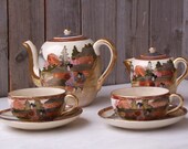 Antique Japanese Kutani Porcelain Tea Set Hand painted Hand Made c 1940-50 Coffee Set Collectible