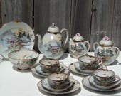 Antique Japanese Kutani Tashiro Period Eggshell Porcelain Tea Set Hand painted Hand Made c 1912-26 Coffee Set Collectible
