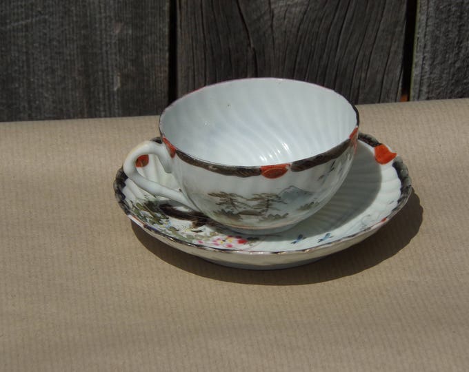 Antique Japanese Meiji Era Kutani Satsuma Eggshell Porcelain Tea Cups