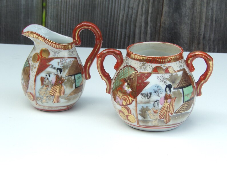Antique Porcelain Japanese Kutani Sugar bowl and Creamer late Etsy