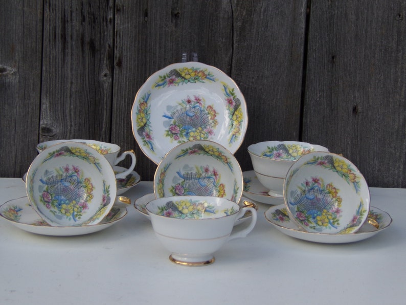 Vintage Dorchester Finest Bone China Tea Set Floral Pattern 6 Cups and