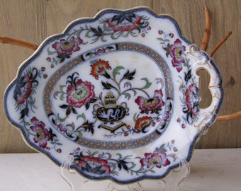 Antique English Ironstone Serving Floral Dish Ceramic Dish 19th Century Hand Painted Very Rare Collectibles