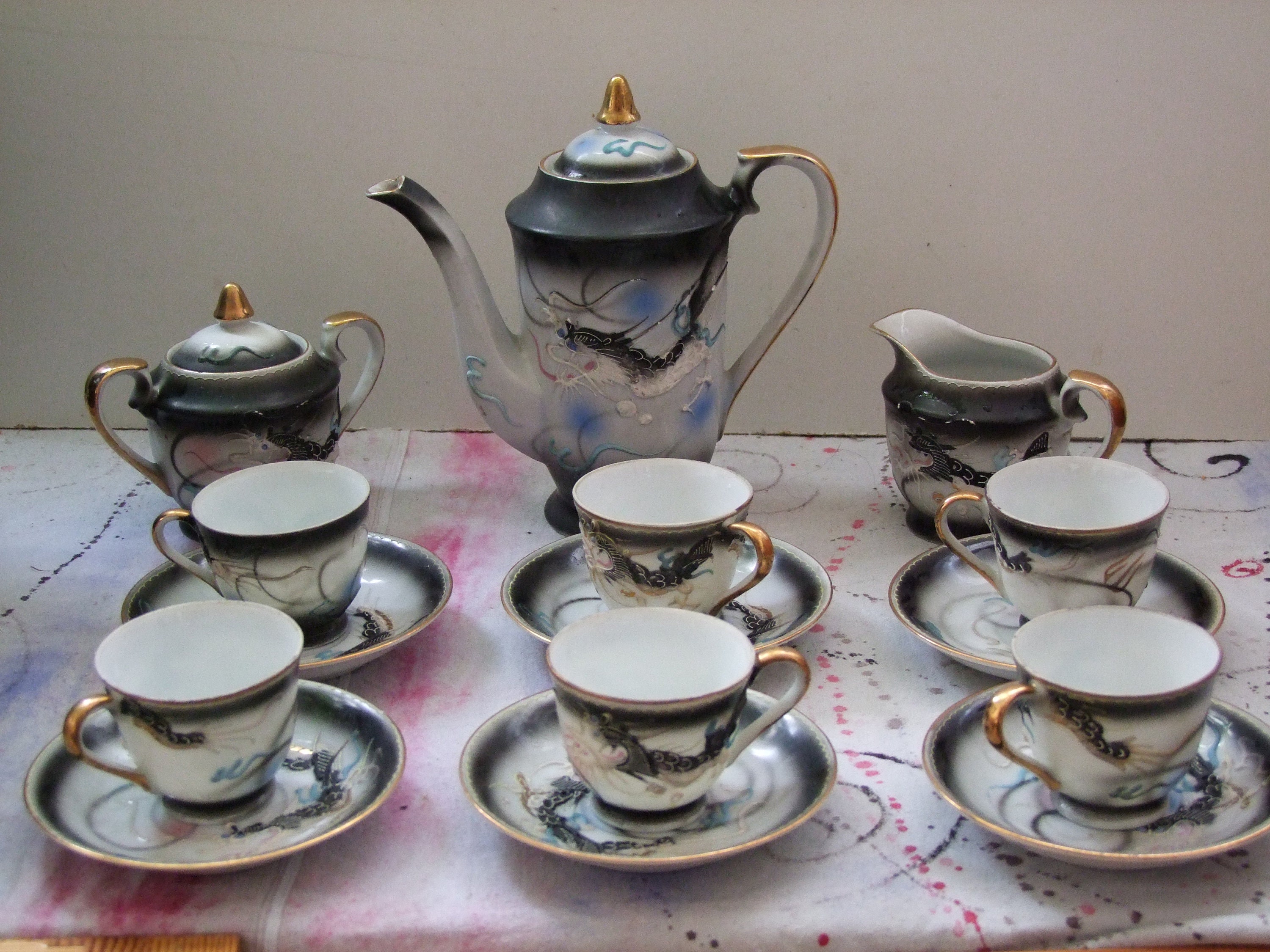 Antique Japanese Geisha Girl Dragonware Eggshell Porcelain Tea Etsy