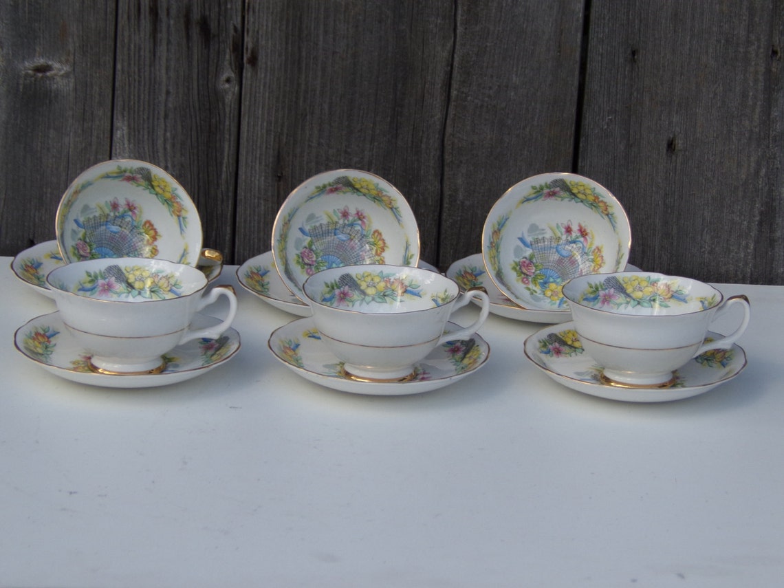 Vintage Dorchester Finest Bone China Tea Set Floral Pattern 6 Cups and