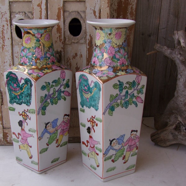 Antique Chinese Famille Rose Vases Republic Period 20th C Chinese Porcelain Rose China Vase Hand Painted Collectibles Vase