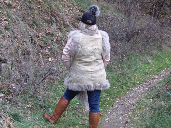 Women Leather Vest, Sheepskin Vest, Boho Vest, Han