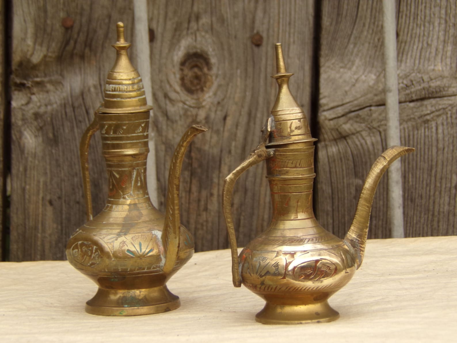 Antique Brass Engraved Indian Vintage Teapot Delicate Middle Eastern