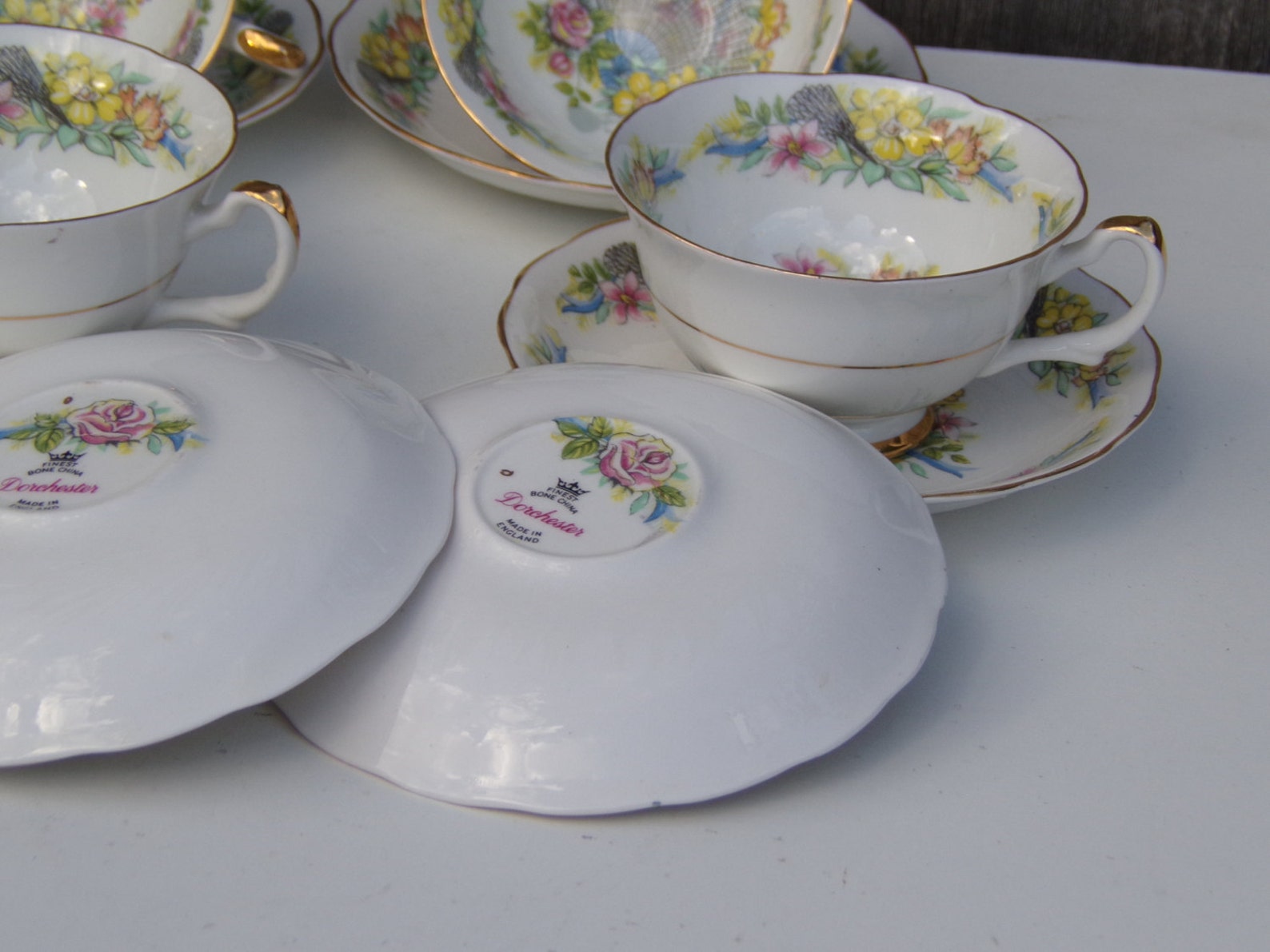Vintage Dorchester Finest Bone China Tea Set Floral Pattern 6 Cups and
