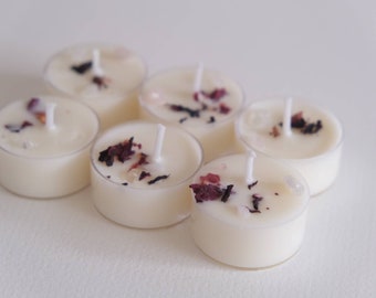 Velas de té con aroma a rosa y geranio, velas de té veganas, hechas a mano en el Reino Unido.