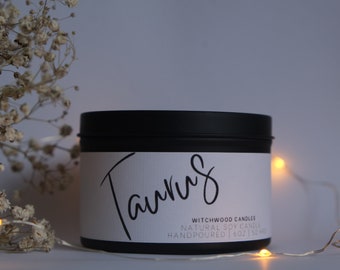 Taurus soy candle, vegan Taurus gift idea, birthday gift Taurus, zodiac candle, mindfulness gift, handmade uk