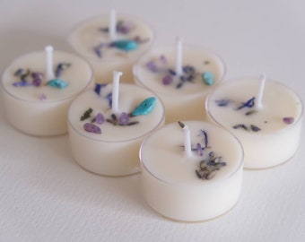 Bluebell and Lavender scented soy wax tea lights, vegan tea light gift, hand made UK