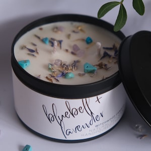 Bluebell and Lavender handmade soy candle, vegan gift idea, handmade UK