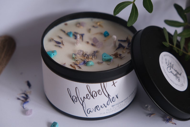 Bluebell and Lavender handmade soy candle, vegan gift idea, handmade UK image 1