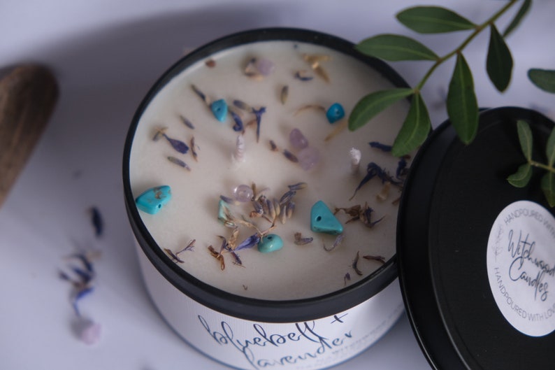 Bluebell and Lavender handmade soy candle, vegan gift idea, handmade UK image 4