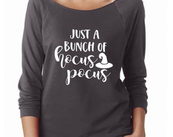 hocus pocus, just a bunch of hocus pocus, long sleeve shirt, lounge shirt, camp shirt, fall shirt, halloween shirt, halloween attire, fall