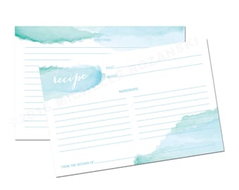 Recipe Card in Watercolor Blue - INSTANT DOWNLOAD
