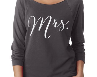 Mrs. Shirt, Long Sleeve Shirt, Bride Shirt, Wifey Shirt, Bridal Shirt, Bridal Shower Gift, Wedding, Bachelorette Gift, honeymoon shirt