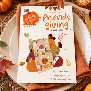 Uitnodiging voor een Friendsgiving-diner, gepersonaliseerde uitnodiging voor een herfstpotluck, Thanksgiving-bijeenkomst met vrienden, digitale PDF/JPG, 5x7 inch