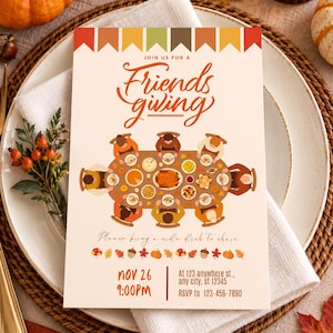 Friendsgiving Dinner Invitation, Personalized Potluck Party Invite, Fall Thanksgiving Gathering, Digital PDF JPG, 5x7