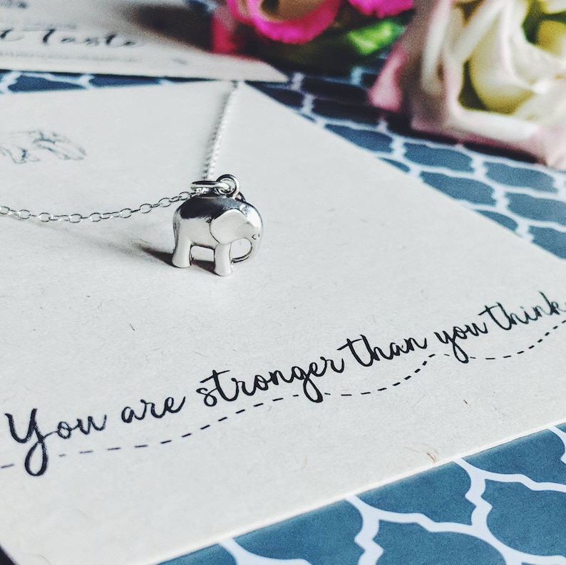 Silver Elephant Necklace You Are Stronger Than you Etsy