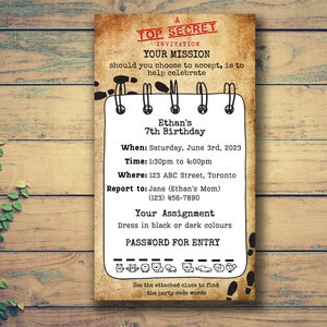 SPY PARTY INVITATION, Kids Birthday, Birthday Party, Invitation