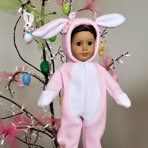 Happy Bunny is a handmade pajamas, onesie, to fit an 18 in or 15 in baby doll such as American Girl, American Boy, Bitty Baby or others image 1