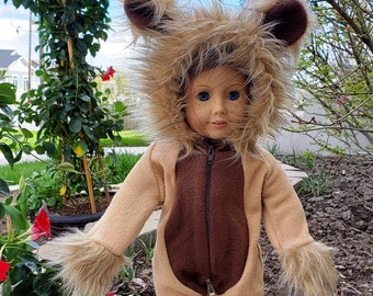 Coward Lion Outfit: Fleece Costume for 18 or 15 Inch Doll