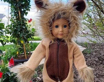 Coward the Lion is a handmade lion outfit to fit an 18 or 15 inch doll such as American Girl, American Boy, Bitty Baby and others